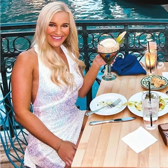 White Sequin Halter Dress - Perfect for Brides! - Picture 2 of 3